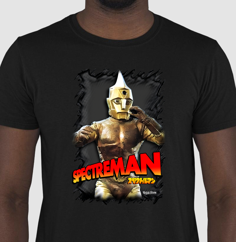 Camiseta preta com estampa do herói Spectreman